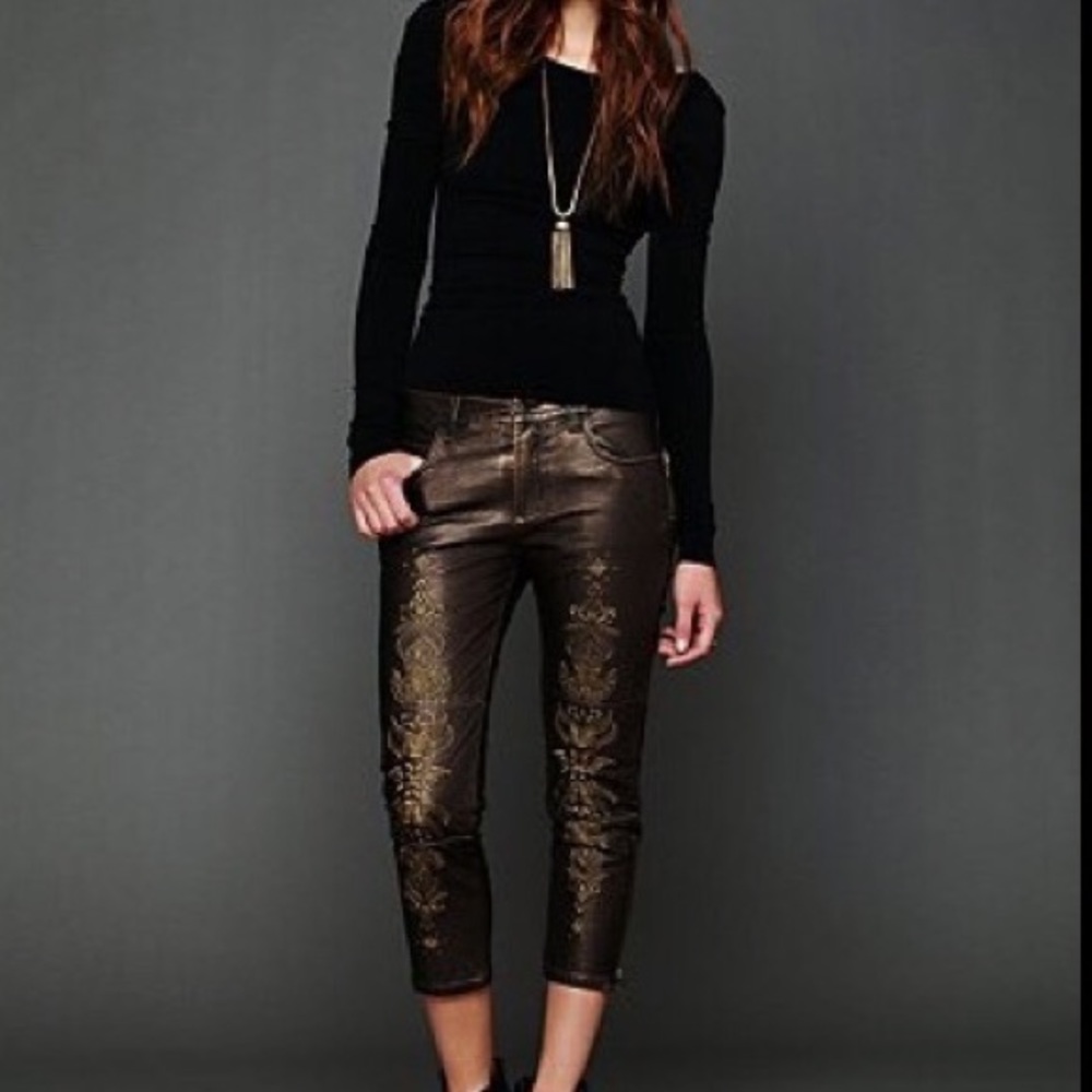 Free People Faux Leather Embroider Pants